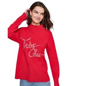 KARL LAGERFELD PARIS Women's "Tres Chic" Embellished Sweater in Admiral Red